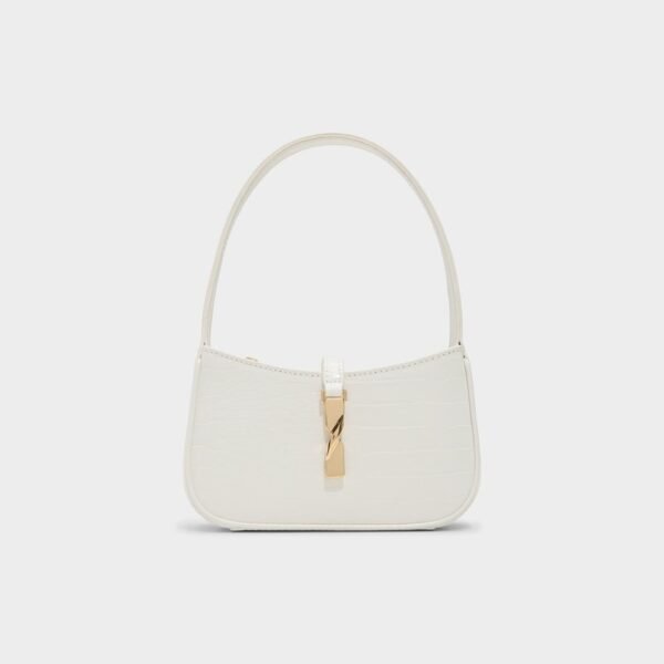 Elegant White Croc-Textured Shoulder Bag