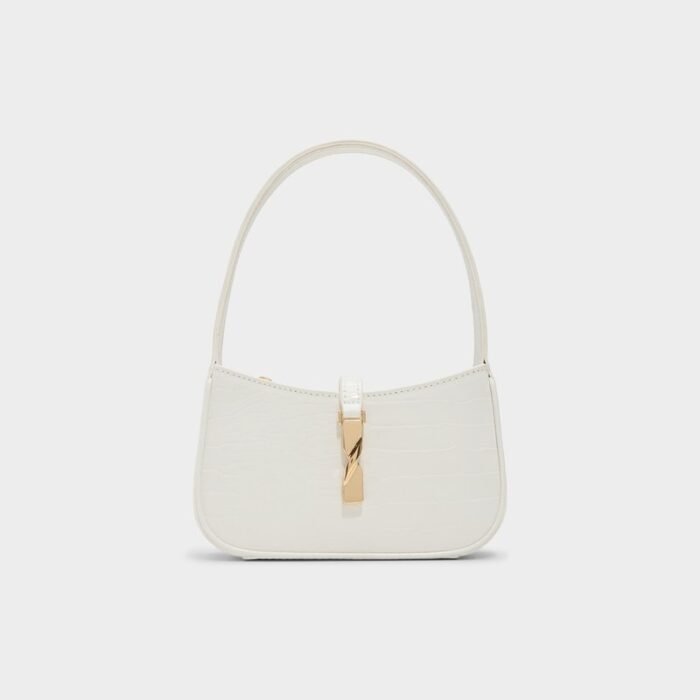 Elegant White Croc-Textured Shoulder Bag